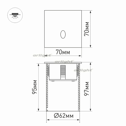 Светильник LT-GAP-S70x70-3W Warm3000 (BK, 30deg, 230V) (Arlight, IP65 Металл, 3 года)