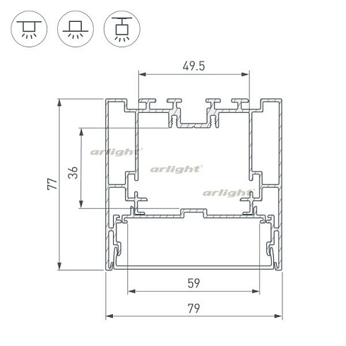 Профиль с экраном S2-LINE-7977-2500 ANOD+OPAL (Arlight, Алюминий)