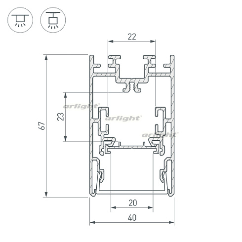 Профиль с экраном S2-LINE-4067-2500 ANOD+OPAL (Arlight, Алюминий)