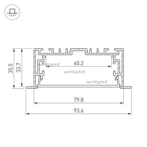Профиль с экраном S2-LINIA94-F-2500 ANOD+OPAL (Arlight, Алюминий)