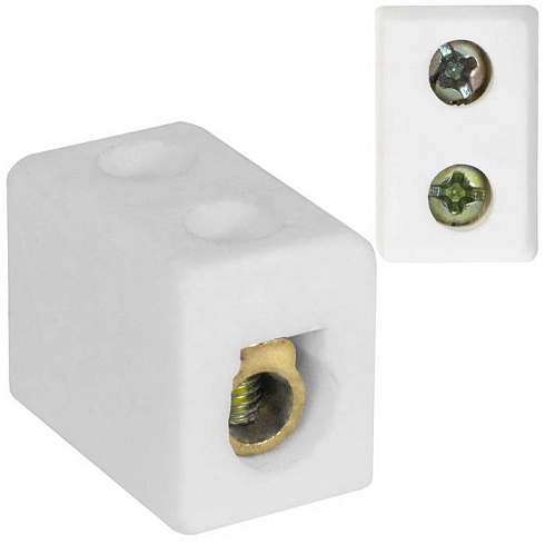 Клемма винтовая керамическая RUICHI КВК-1-12, для проводов сечением 2.5 мм2, 1x1 контакт, 400 В, 12 А, -40...+450 °C, белая