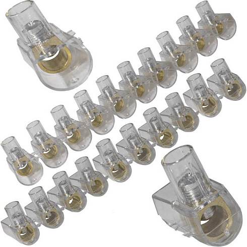 Концевой зажим винтовой изолированный RUICHI КВ-1-2.5 для проводов сечением 2.5 мм2, номинальный ток 17 А, (10 клемм)