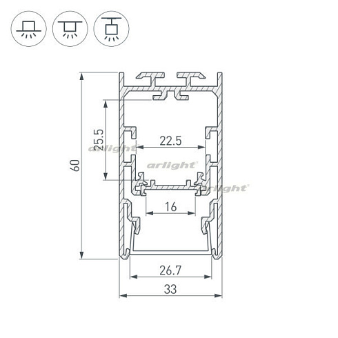 Профиль с экраном S2-LINE-3360-2500 ANOD+OPAL (Arlight, Алюминий)