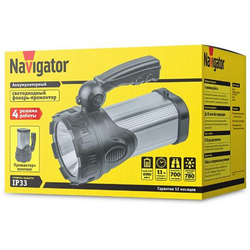 Фонарь Navigator 14 666 NPT-SP25-ACCU Прожектор/кемпинг 1LED 10Вт+28LED 6Вт аккумулятор