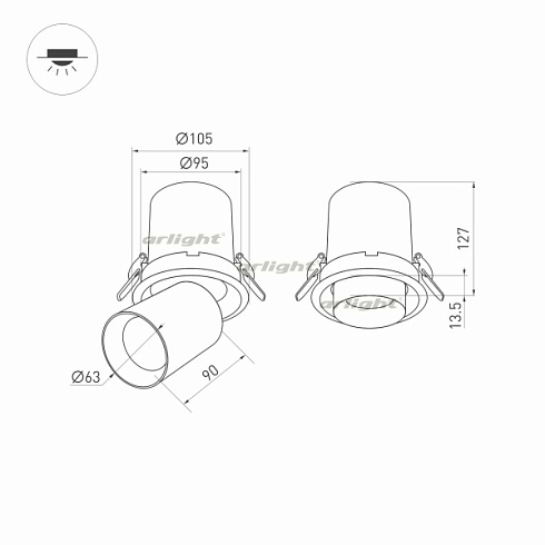 Светильник LTD-PULL-R100-10W Warm3000 (WH, 24 deg, 230V) (Arlight, IP20 Металл, 5 лет)