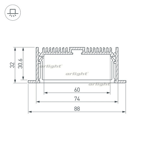 Профиль с экраном SL-LINIA88-F-2500 ANOD+OPAL (Arlight, Алюминий)