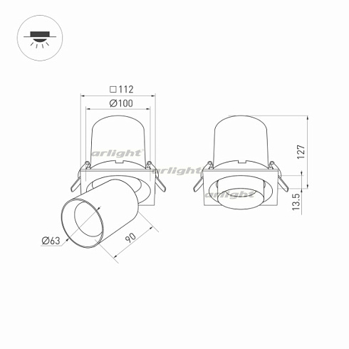 Светильник LTD-PULL-S110x110-10W Day4000 (WH, 24 deg, 230V) (Arlight, IP20 Металл, 5 лет)