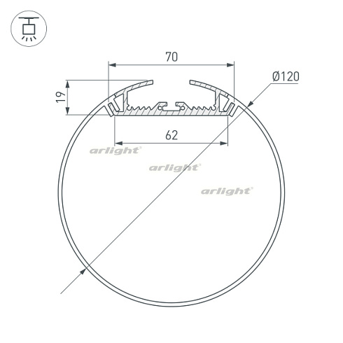 Профиль с экраном SL-ROUND-D120-2500 ANOD+OPAL (Arlight, Алюминий)