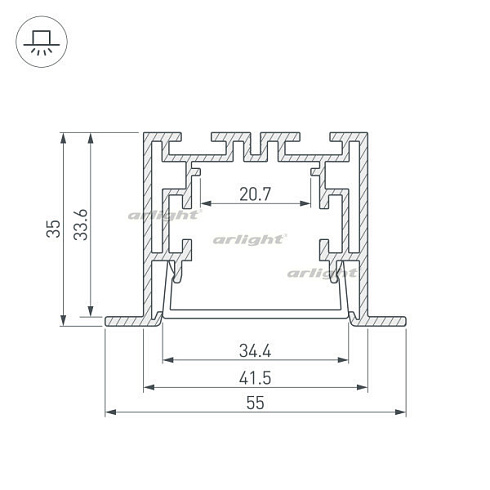 Профиль с экраном S2-LINIA55-F-2500 ANOD+OPAL (Arlight, Алюминий)