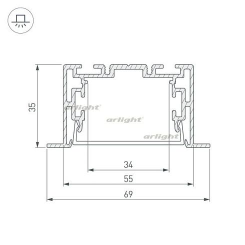 Профиль с экраном S2-LINIA69-F-2500 ANOD+OPAL (Arlight, Алюминий)