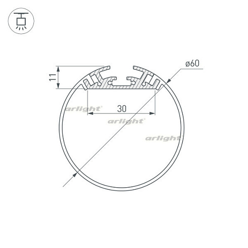 Профиль с экраном SL-ROUND-D60-2500 ANOD+OPAL (Arlight, Алюминий)