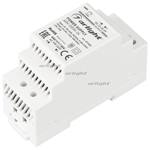 Блок питания ARV-DR30-24 (24V, 1.25A, 30W) (Arlight, IP20 DIN-рейка)