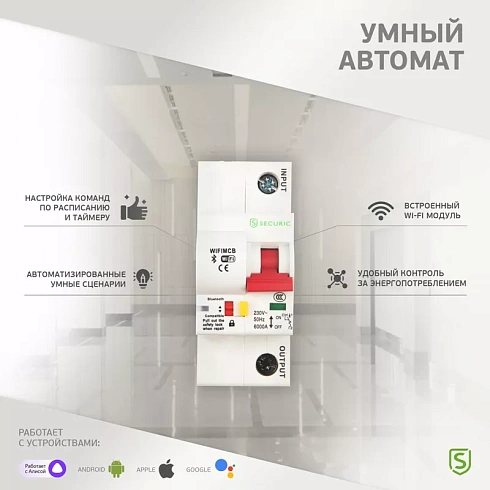 Умный автоматический Wi-Fi выключатель 1P/10A SECURIC