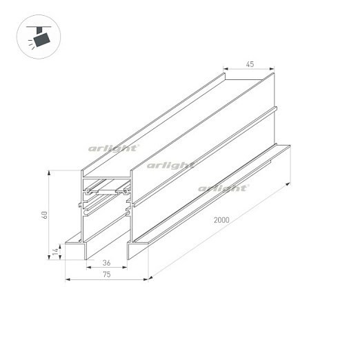 Трек встраиваемый MAG-TRACK-4560-FDW-2000 (BK) (Arlight, IP20 Металл, 3 года)
