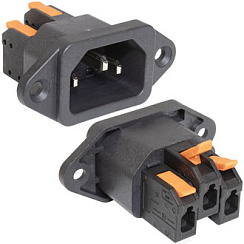 Разъём питания RUICHI AC-057, винтовое крепление на панель, черный, пружинно зажимное крепление провода