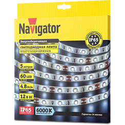 СД Лента Navigator 71 763 NLS-3528СW60-4.8-IP65-12V R5 (6000К, 4.8W, 5м)