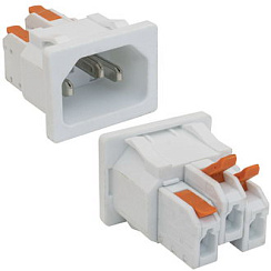 Разъём питания RUICHI AC-058, на защёлках, одинарный, белый, пружинно зажимное крепление провода