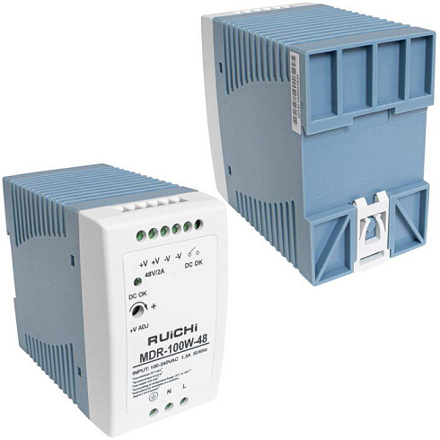 Блок питания на DIN-рейку RUICHI MDR-100-48, 100-240 В (АС) 2,08 А, 48 В, пластиковый корпус
