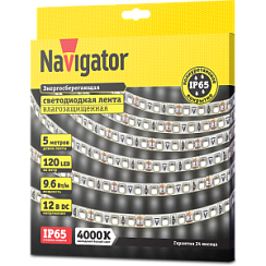 СД Лента Navigator 71 409 NLS-3528W120-9.6-IP65-12V R5 (4000К, 9,6W, 5м)