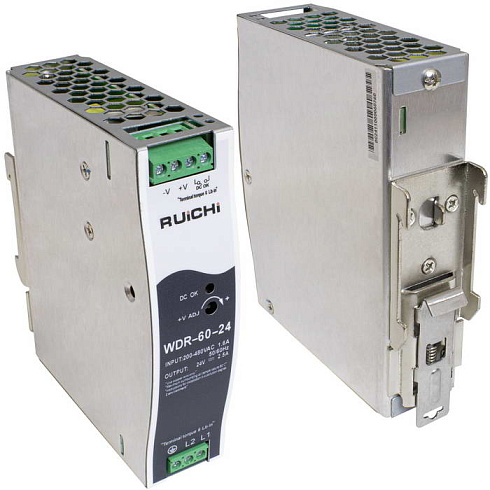 Блок питания на DIN-рейку RUICHI WDR-60-24, 100-240 В (АС) 2,5 А, 24 В, металлический корпус