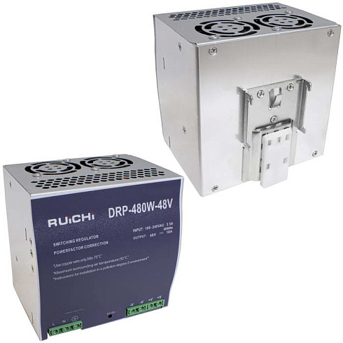 Блок питания на DIN-рейку RUICHI DRP-480-48, 100-240 В (АС) 10 А, 48 В, металлический корпус
