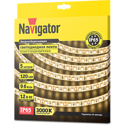 СД Лента Navigator 71 411 NLS-3528WW120-9.6-IP65-12V R5 (3000К, 9,6W, 5м) 
