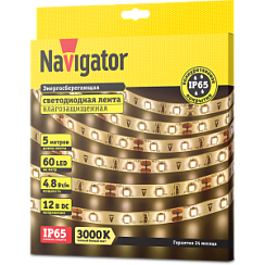 СД Лента Navigator 71 403 NLS-3528WW60-4.8-IP65-12V R5 (3000К, 4.8W, 5м)