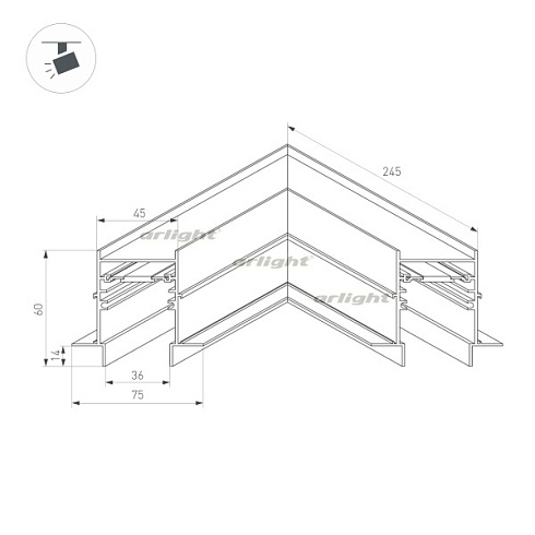 Коннектор угловой MAG-CON-4560-FDW-L90 (BK) (Arlight, IP20 Металл, 3 года)