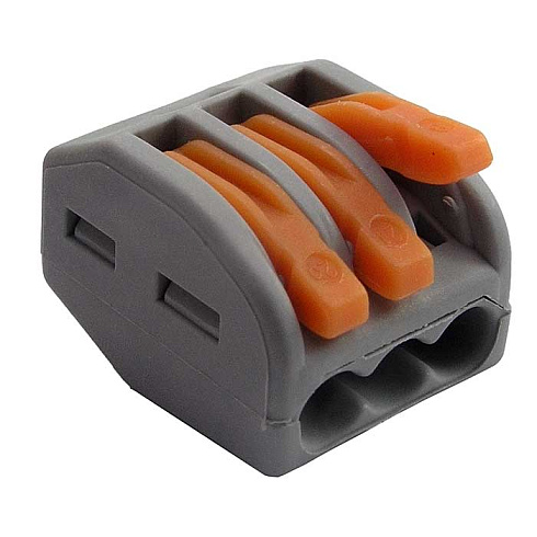 Клемма зажимная соединительная безвинтовая RUICHI 222-413, 3-х контактная, 24 А, аналог WAGO